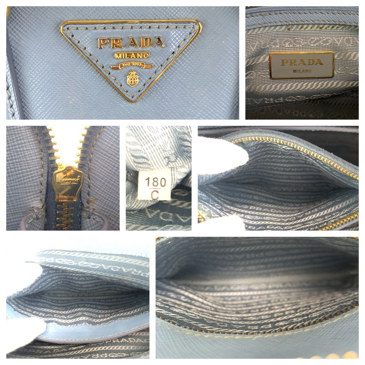 PRADA Prada Saffiano Promenade Blue Gold Hardware Leather BL0838 Shoulder Bag Handbag 2way Women's