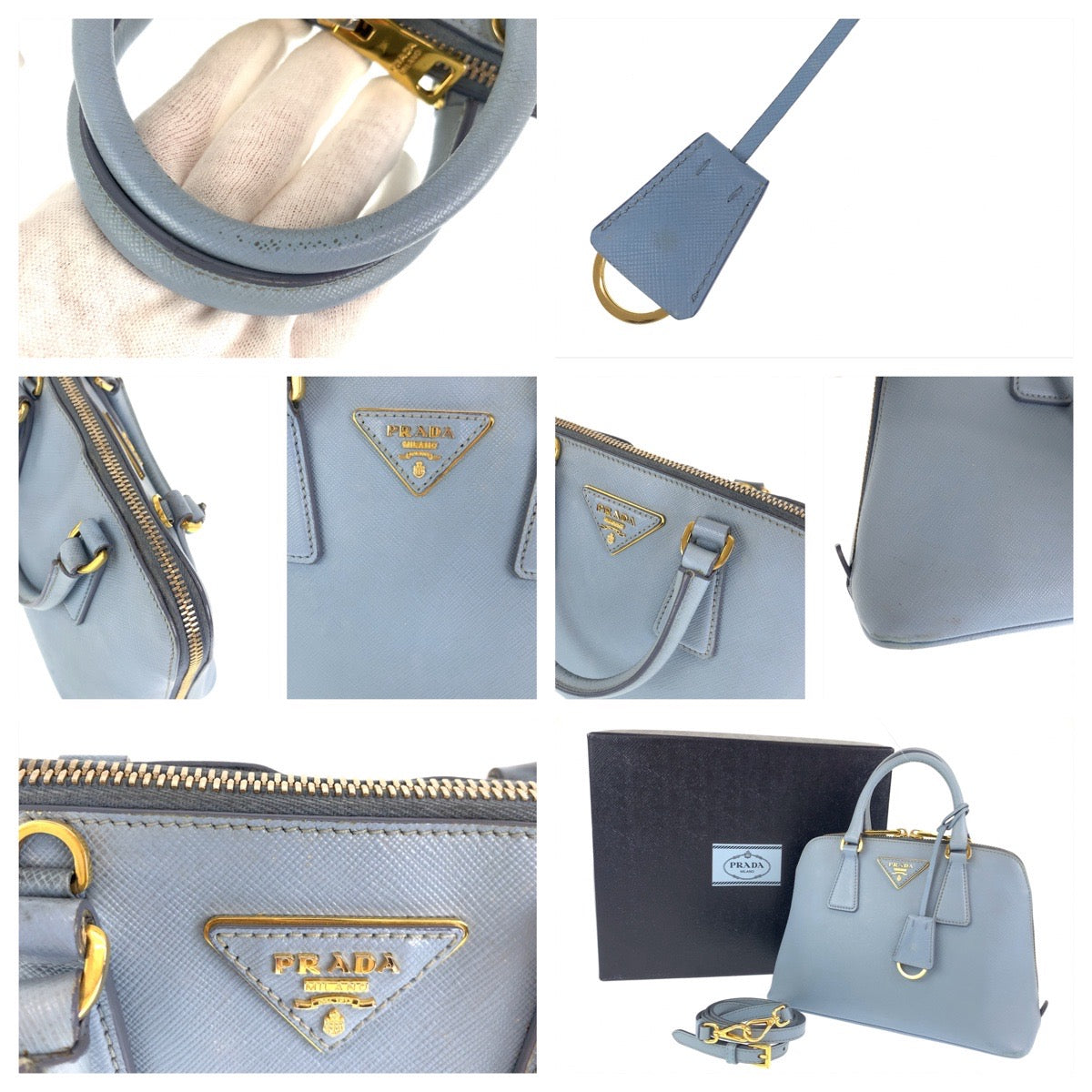PRADA Prada Saffiano Promenade Blue Gold Hardware Leather BL0838 Shoulder Bag Handbag 2way Women's