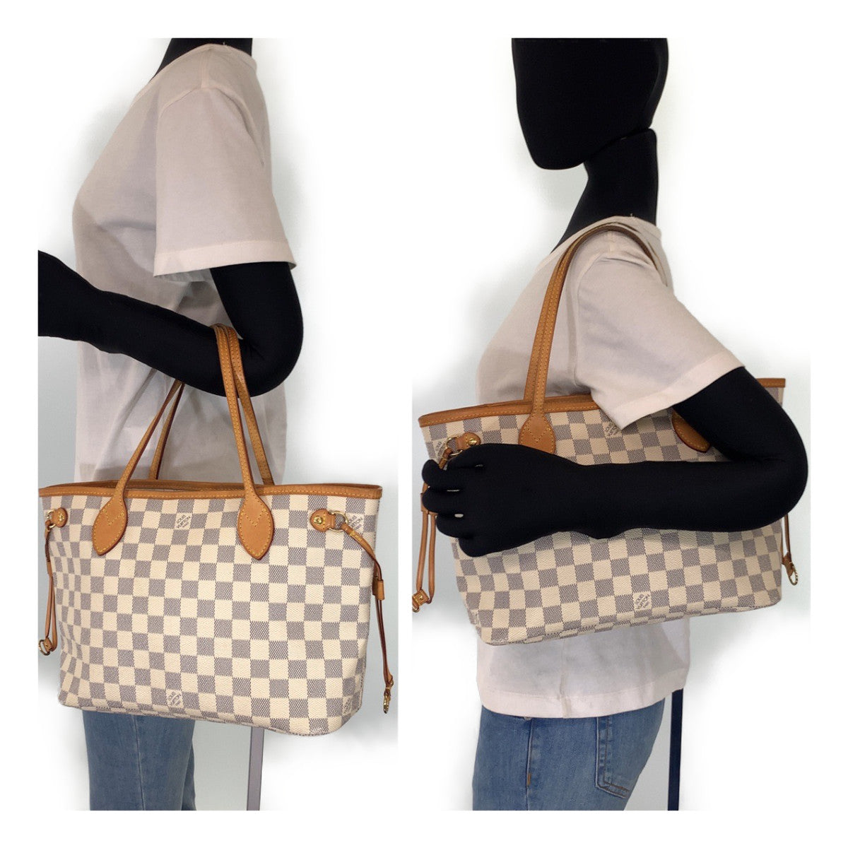 LOUIS VUITTON ルイヴィトン ダミエ アズール ネヴァーフルPM ホワイト グレー PVC N51110 トートバッグ ショルダーバッグ  レディース