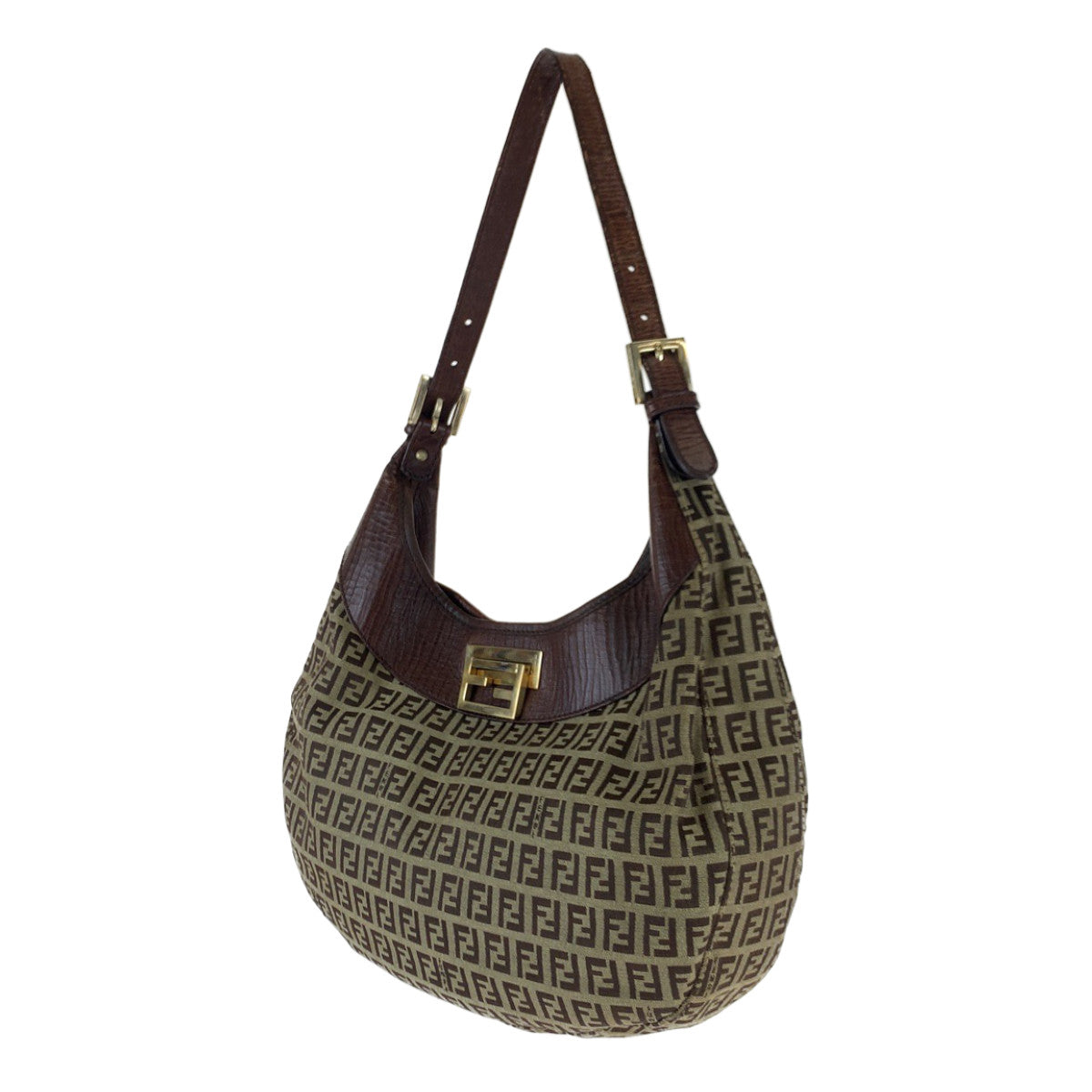 B-115
FENDI フェンディ ズッキーノ ズッカ柄 ブラウン 茶 ゴールド金具 キャンバス / レザー 8BR552 ショルダーバッグ ハンドバッグ  レディース