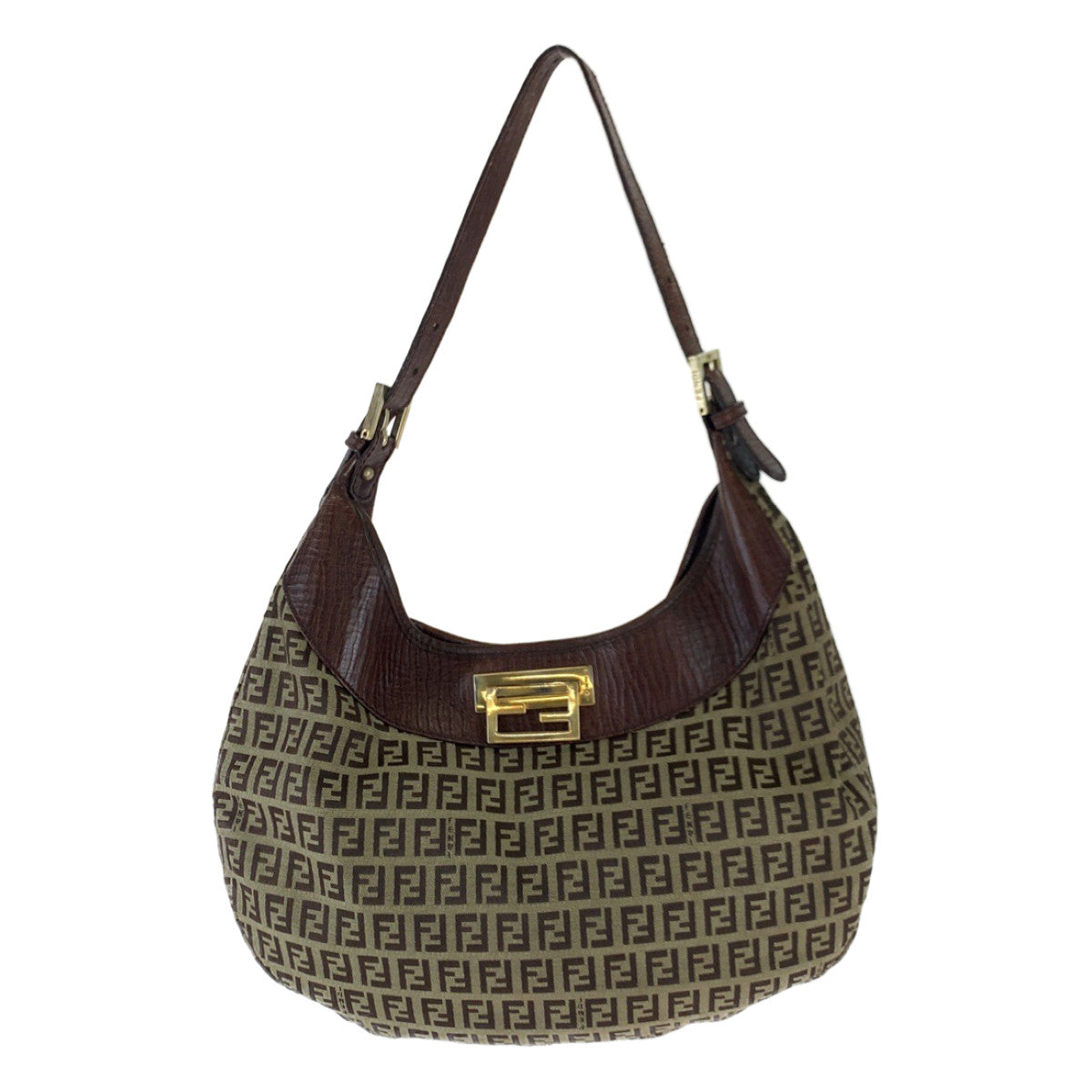 B-115
FENDI フェンディ ズッキーノ ズッカ柄 ブラウン 茶 ゴールド金具 キャンバス / レザー 8BR552 ショルダーバッグ ハンドバッグ  レディース