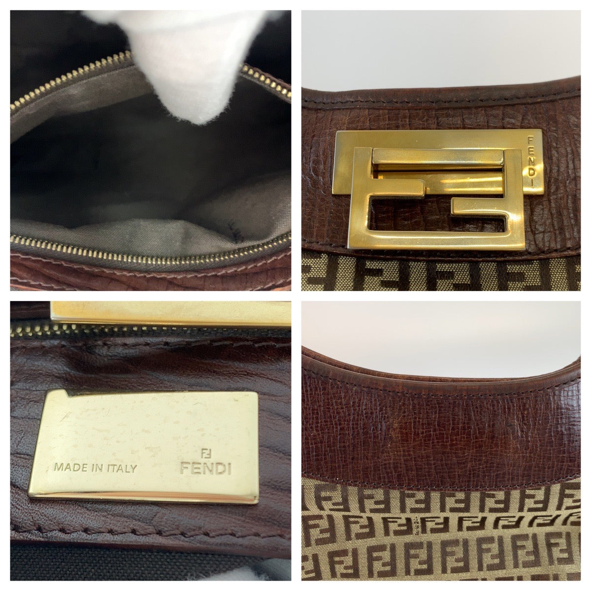 B-115
FENDI フェンディ ズッキーノ ズッカ柄 ブラウン 茶 ゴールド金具 キャンバス / レザー 8BR552 ショルダーバッグ ハンドバッグ  レディース