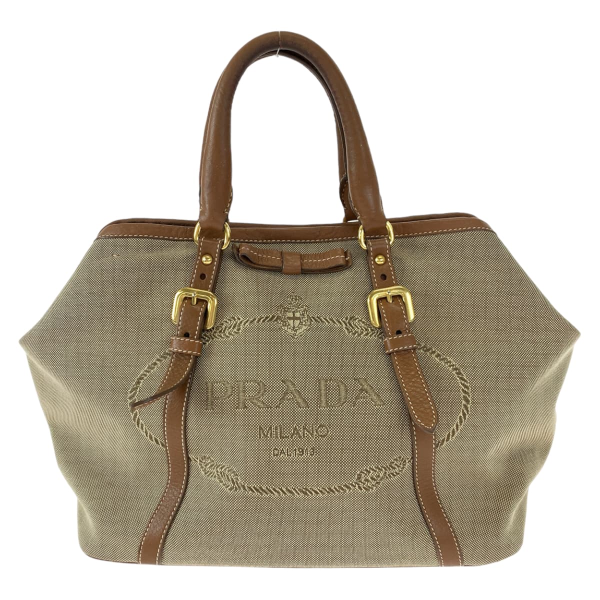 H-00268
PRADA プラダ ロゴジャガード ブラウン 茶 キャンバス BN1841 ハンドバッグ トートバッグ  レディース