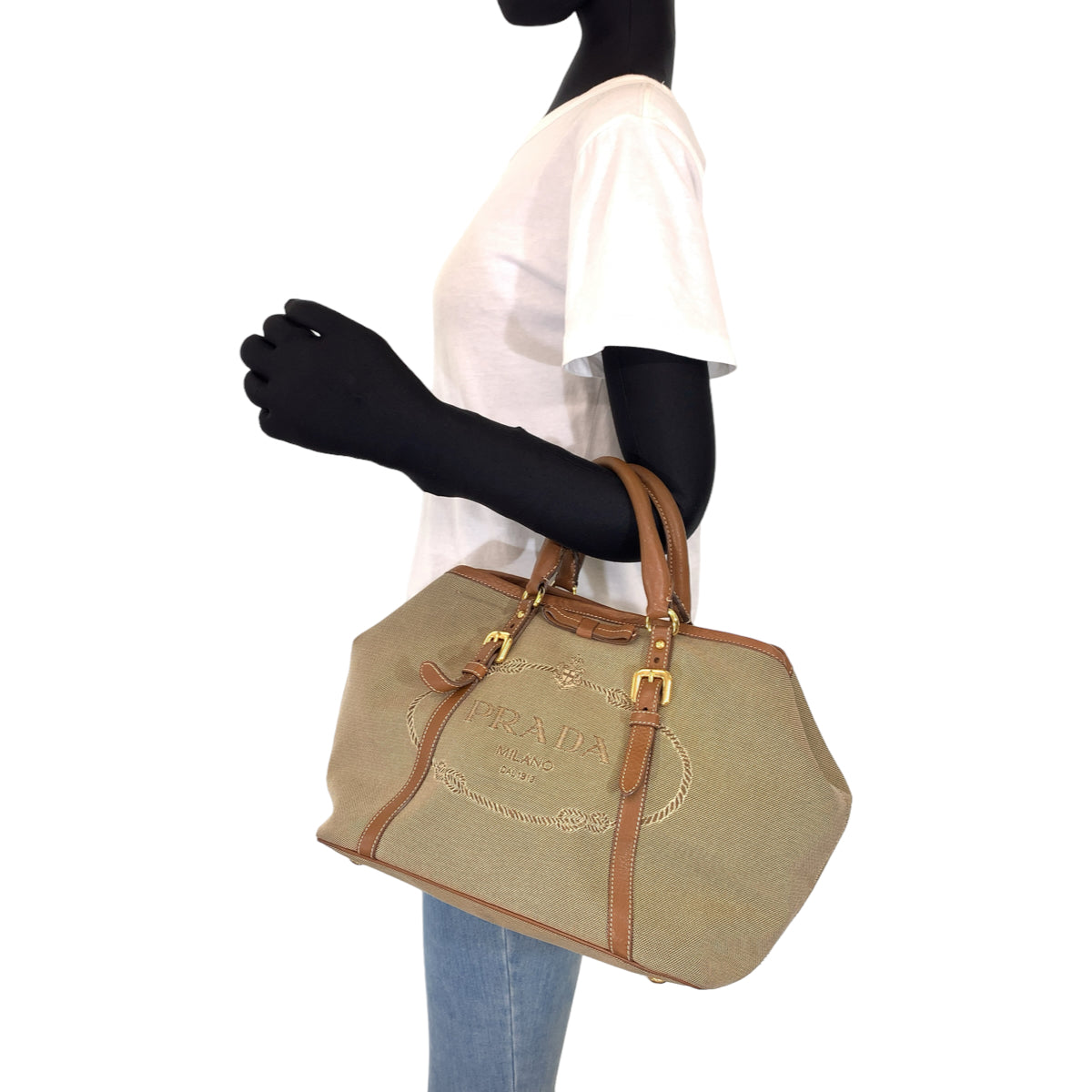 H-00268
PRADA プラダ ロゴジャガード ブラウン 茶 キャンバス BN1841 ハンドバッグ トートバッグ  レディース