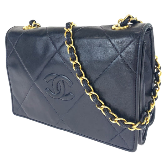 CHANEL シャネル ヴィンテージ マトラッセ ココマーク ブラック 黒 ゴールド金具 ラムスキン チェーンショルダーバッグ 斜め掛け  レディース