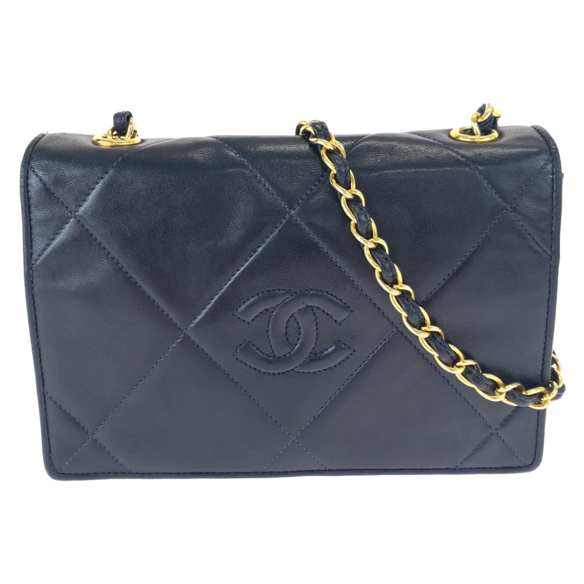 CHANEL シャネル ヴィンテージ マトラッセ ココマーク ブラック 黒 ゴールド金具 ラムスキン チェーンショルダーバッグ 斜め掛け  レディース
