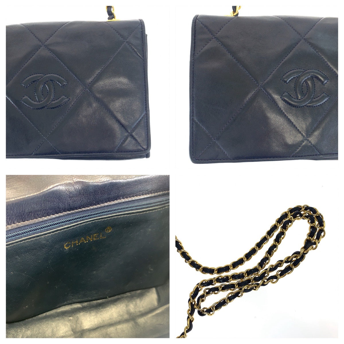 CHANEL シャネル ヴィンテージ マトラッセ ココマーク ブラック 黒 ゴールド金具 ラムスキン チェーンショルダーバッグ 斜め掛け  レディース