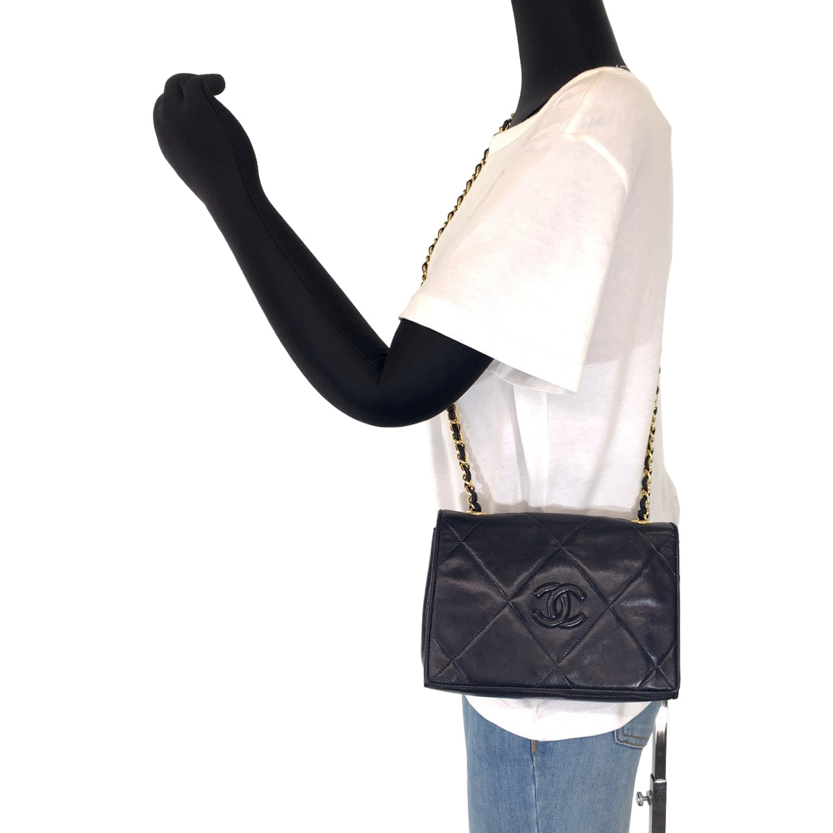 CHANEL シャネル ヴィンテージ マトラッセ ココマーク ブラック 黒 ゴールド金具 ラムスキン チェーンショルダーバッグ 斜め掛け  レディース