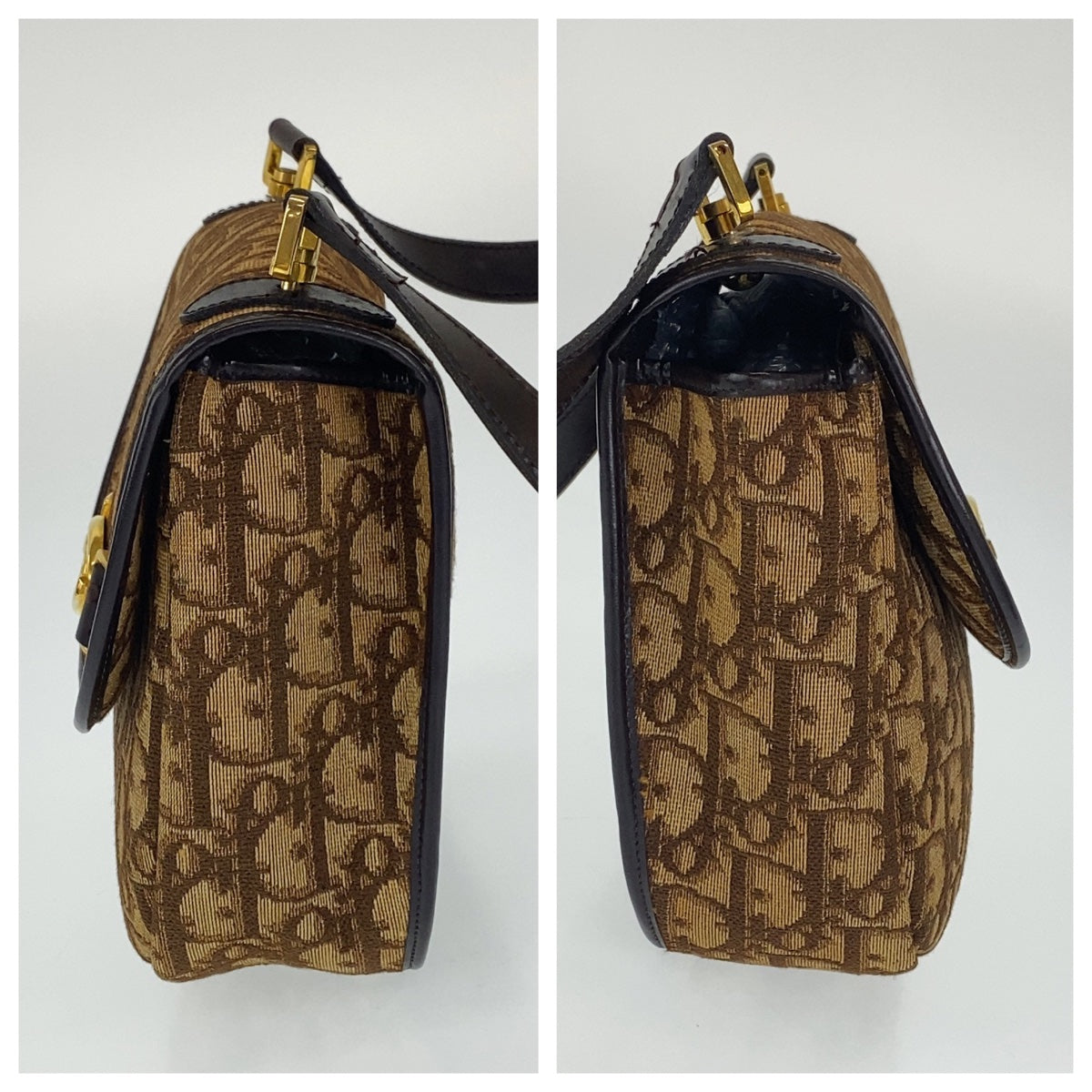 10135
Dior ディオール ヴィンテージ トロッター ブラウン ゴールド金具 キャンバス ショルダーバッグ ポシェット  レディース