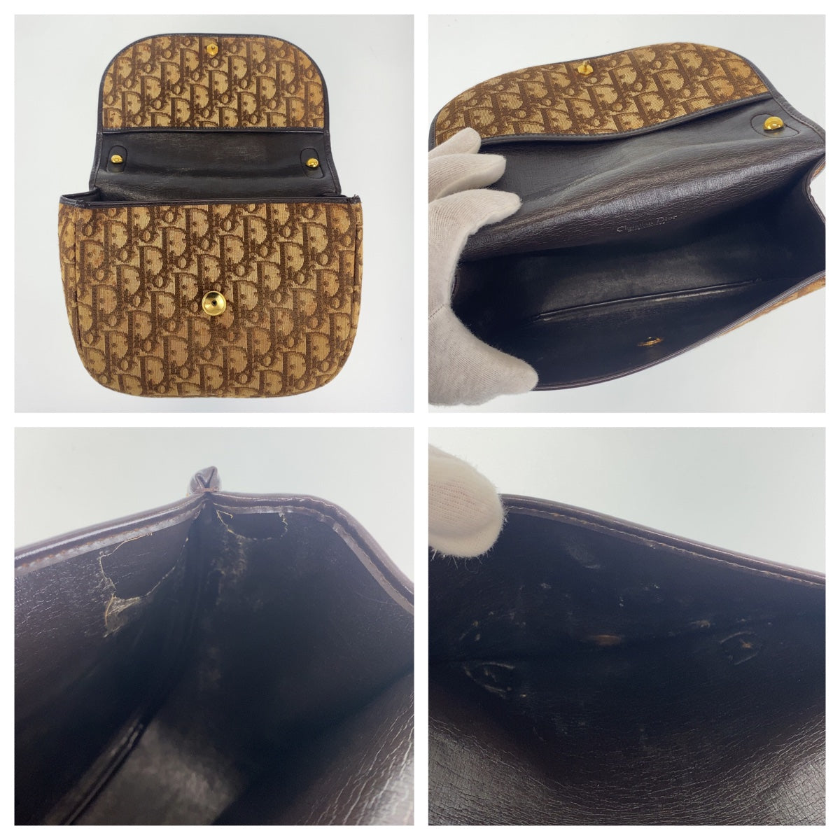 10135
Dior ディオール ヴィンテージ トロッター ブラウン ゴールド金具 キャンバス ショルダーバッグ ポシェット  レディース