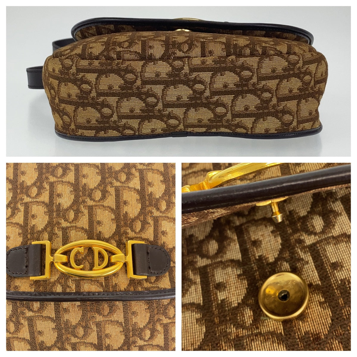 10135
Dior ディオール ヴィンテージ トロッター ブラウン ゴールド金具 キャンバス ショルダーバッグ ポシェット  レディース