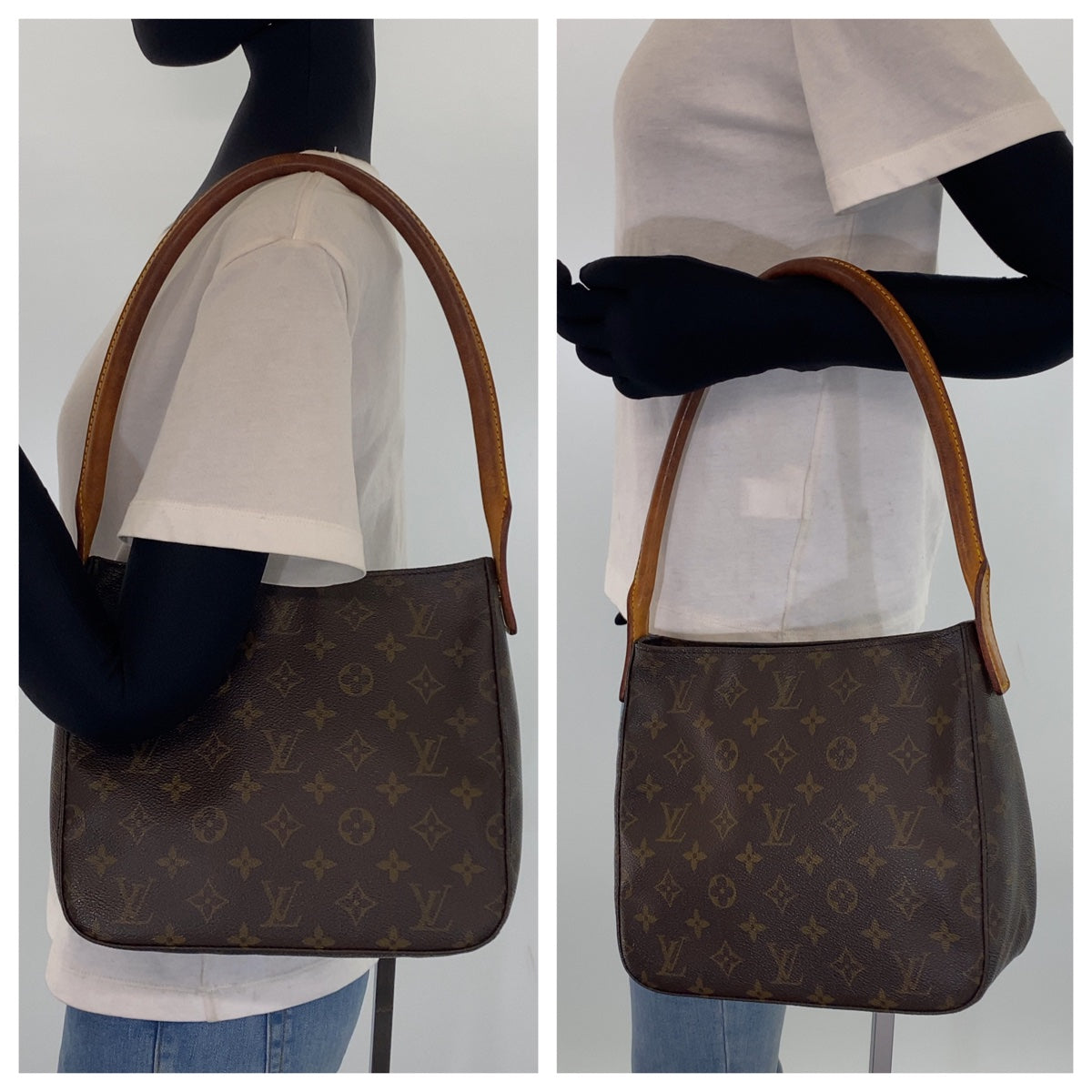 H-0247
LOUIS VUITTON ルイヴィトン モノグラム ルーピングMM ブラウン 茶 ゴールド金具 PVC M51146 ハンドバッグ トートバッグ  レディース