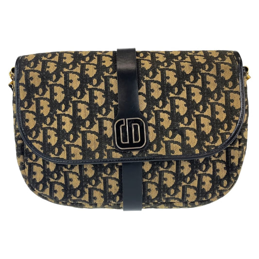 10136
 Dior Vintage Trotter Navy Gold Hardware Canvas Crossbody Shoulder Bag for Women