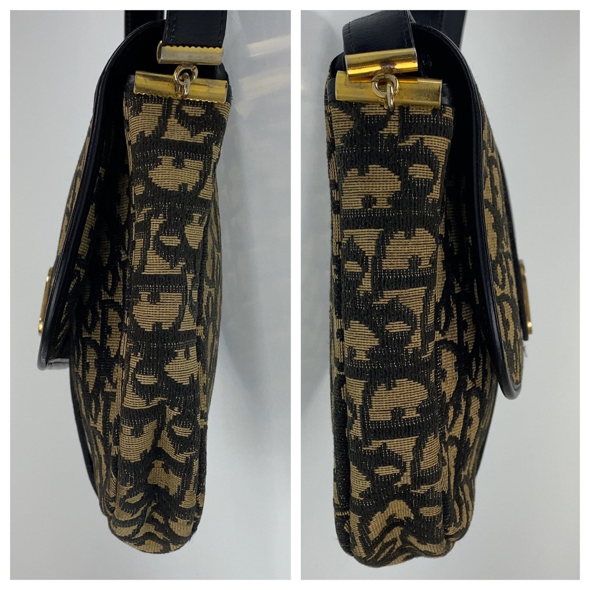 10136
Dior ディオール ヴィンテージ トロッター ネイビー ゴールド金具 キャンバス 斜め掛け ショルダーバッグ  レディース