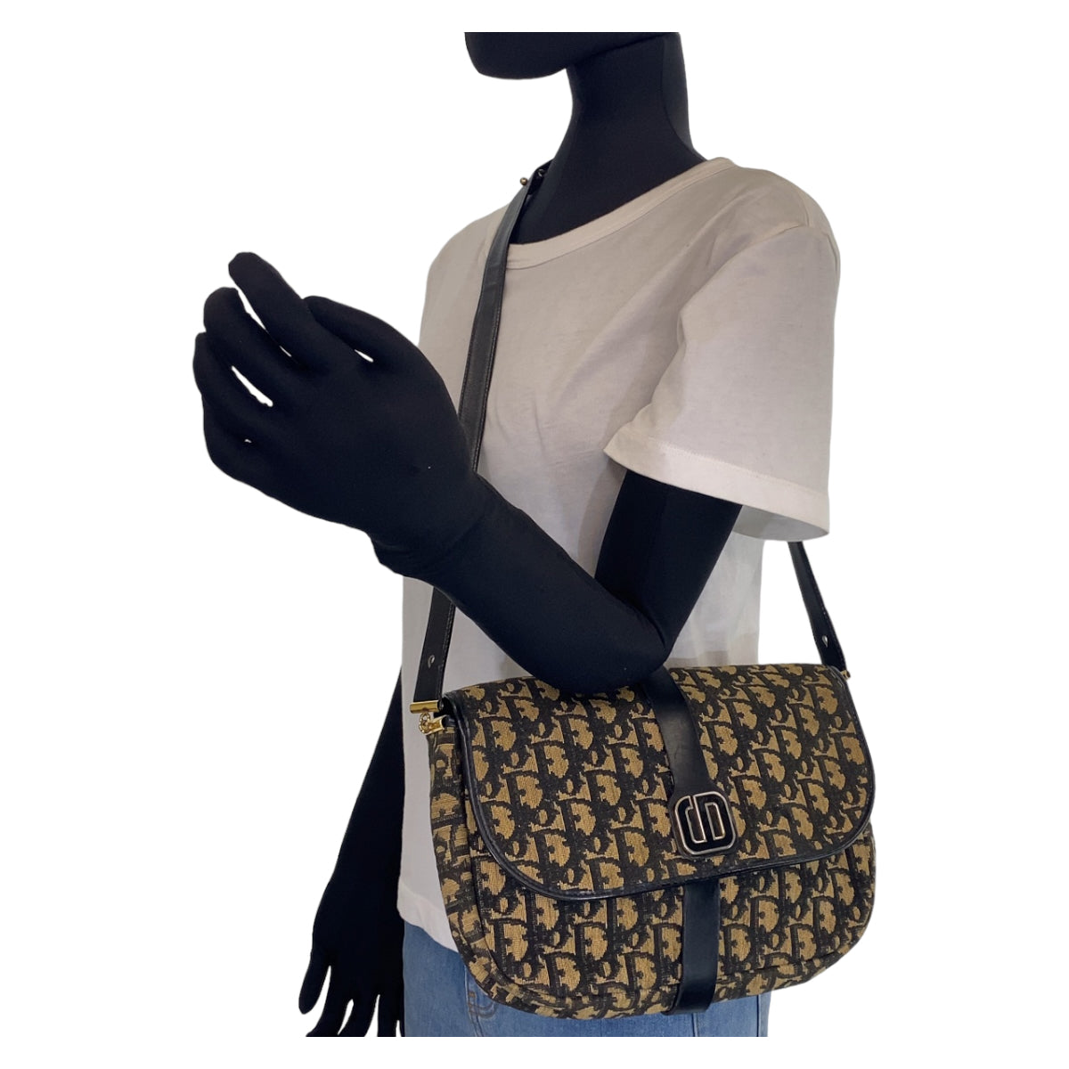 10136
Dior ディオール ヴィンテージ トロッター ネイビー ゴールド金具 キャンバス 斜め掛け ショルダーバッグ  レディース