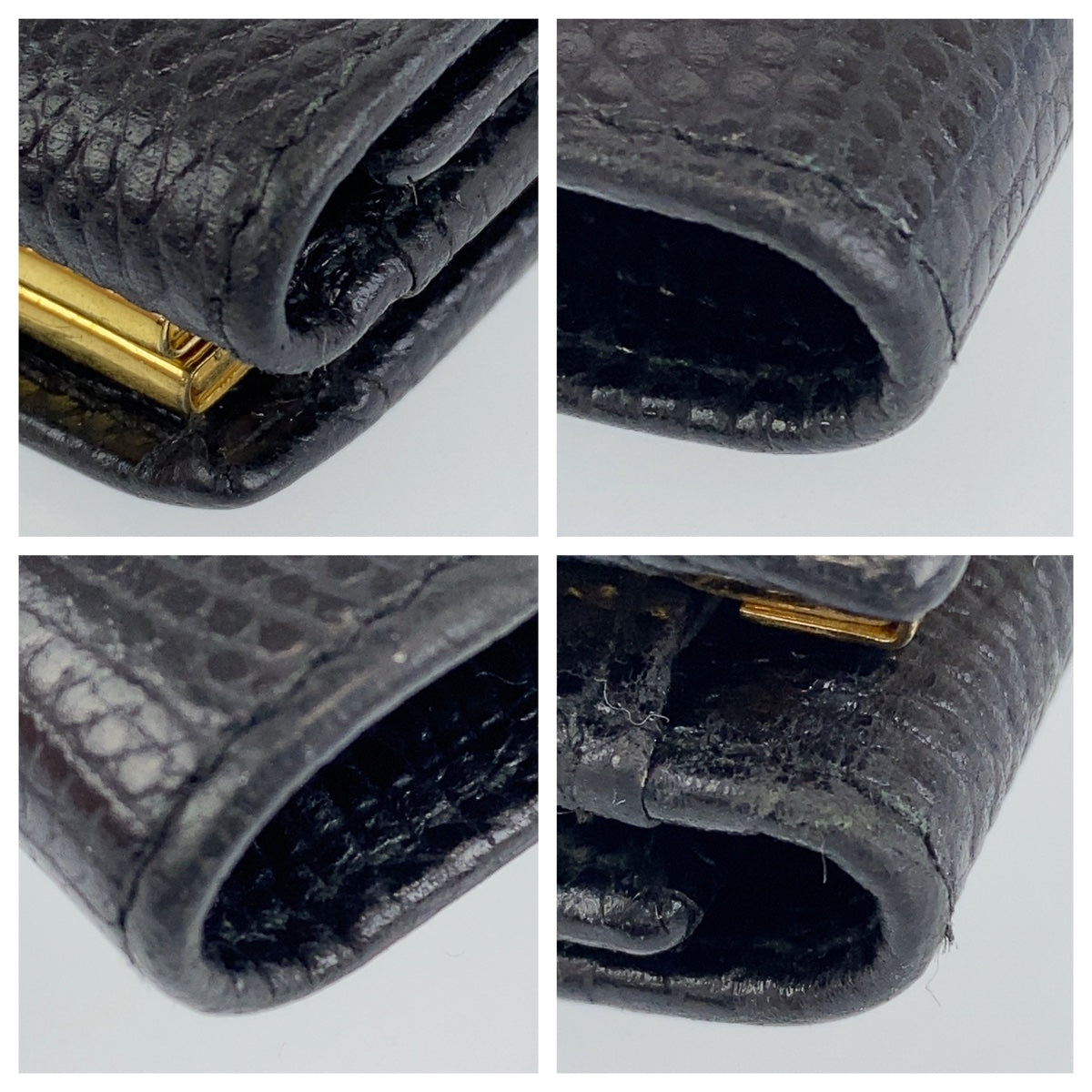 C-194
Salvatore Ferragamo サルヴァトーレフェラガモ ブラック 黒 ゴールド レザー コンパクトウォレット 三つ折り財布  レディース