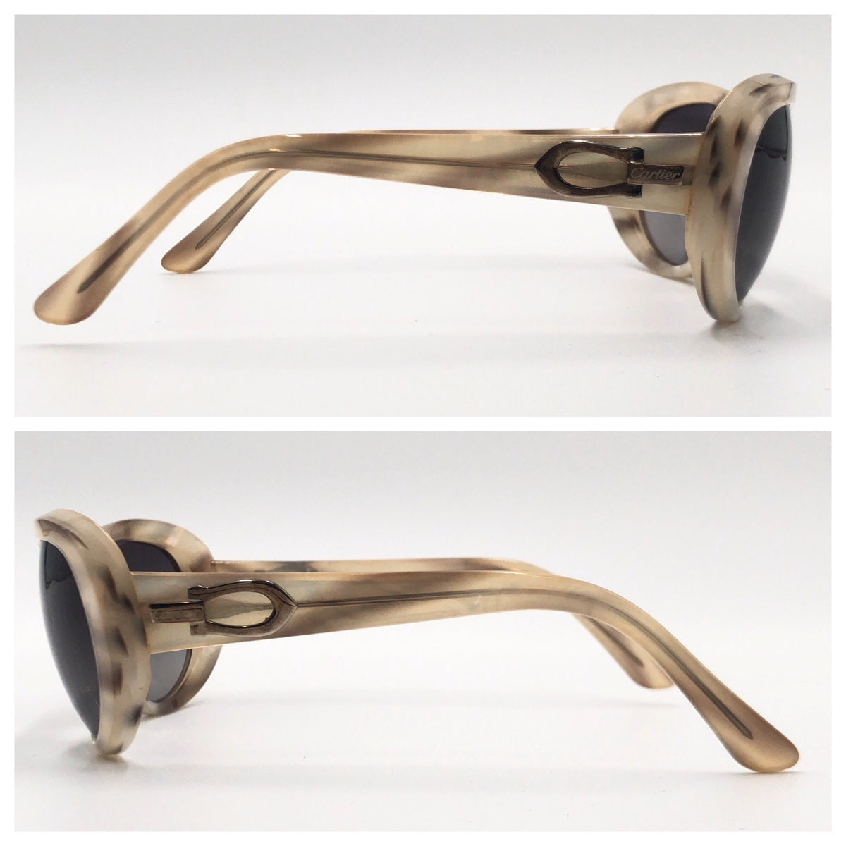 C-124
CARTIER カルティエ クラシック C デコール ベージュ ブラウン 茶 ゴールド金具 プラスチック 4087596 PARIS 135 サングラス オーバル  レディース