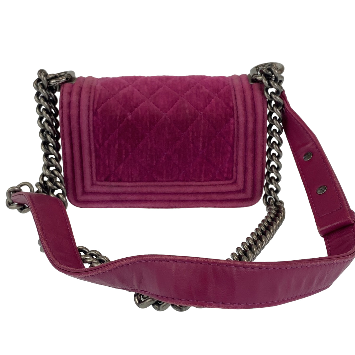 10142
CHANEL シャネル ミニボーイシャネル マトラッセ ピンク ガンメタ金具 ベロア / レザー チェーンショルダーバッグ ポシェット  レディース