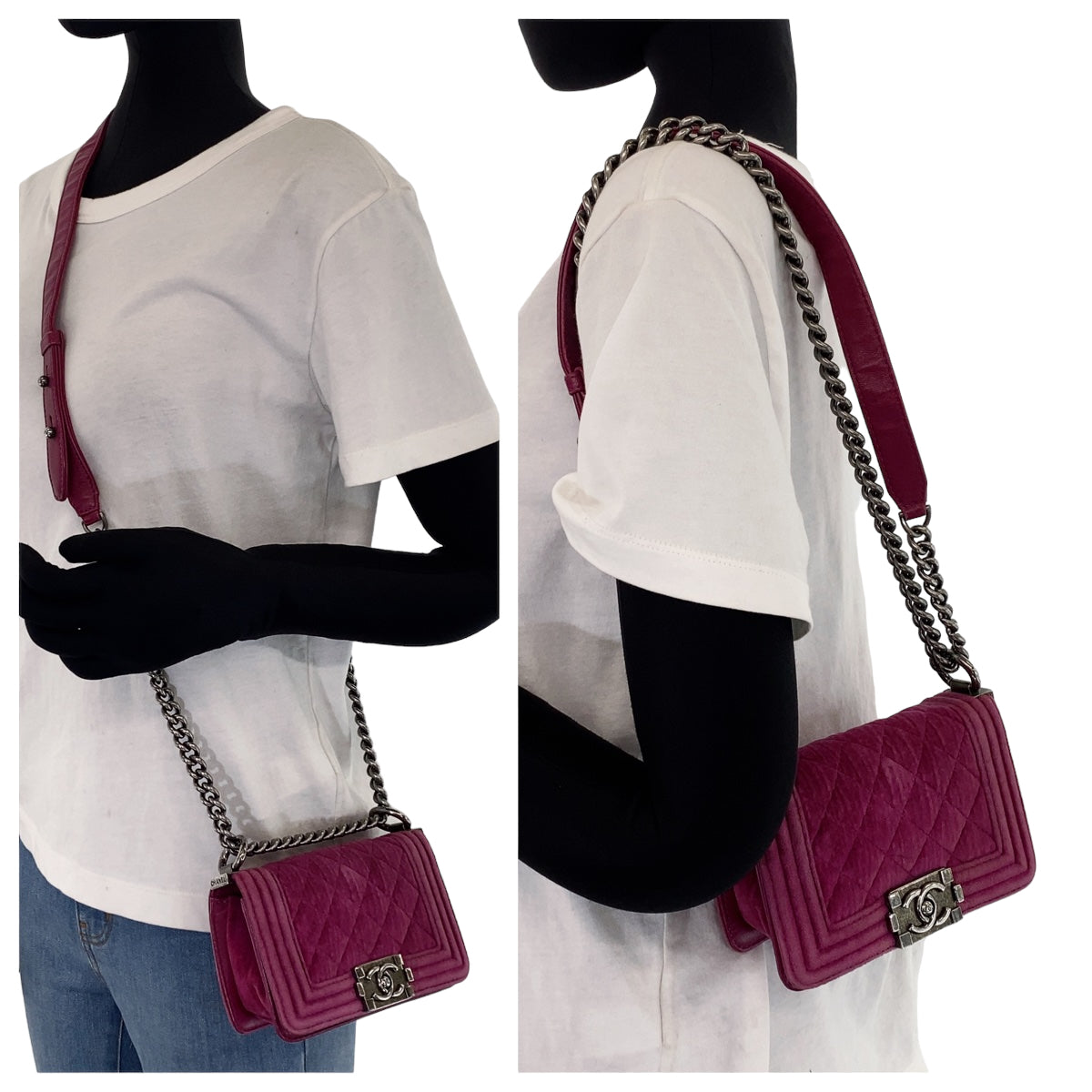 10142
CHANEL シャネル ミニボーイシャネル マトラッセ ピンク ガンメタ金具 ベロア / レザー チェーンショルダーバッグ ポシェット  レディース