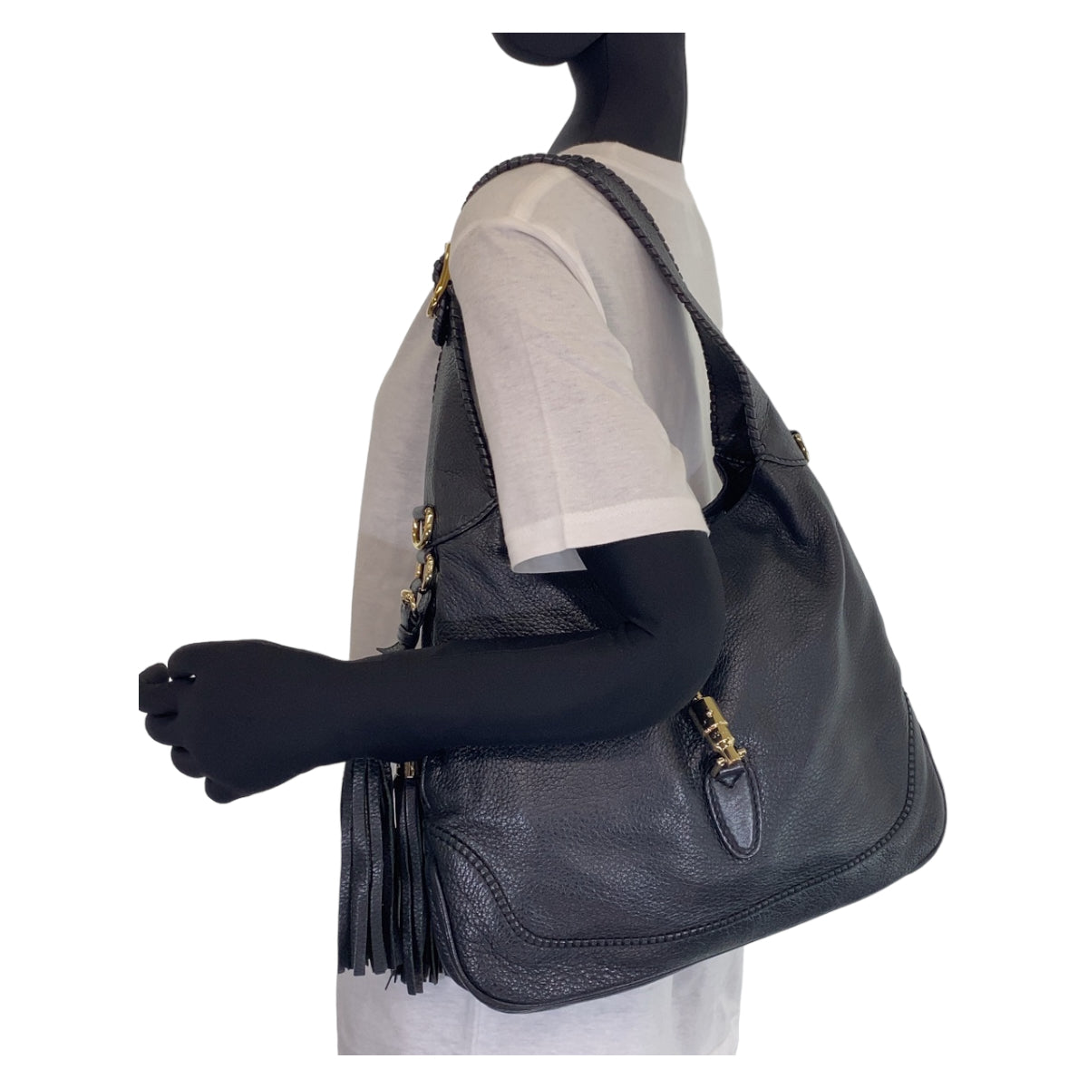 H-0262
GUCCI グッチ ニュージャッキー ブラック 黒 シルバー金具 レザー 246907 トートバッグ 肩掛け  レディース