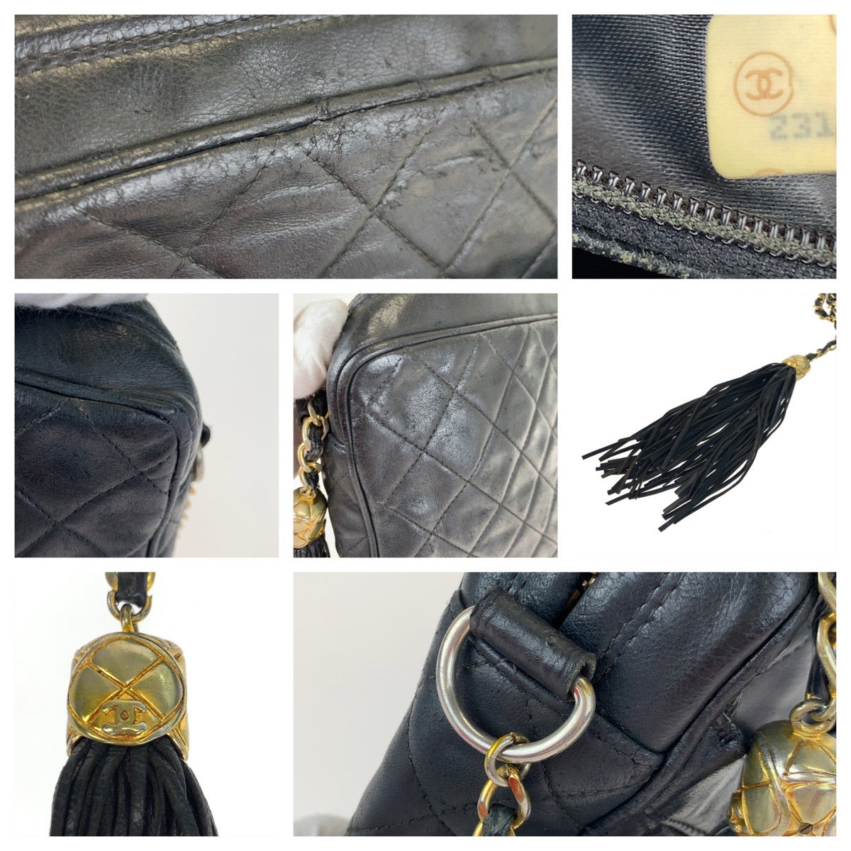 10151
CHANEL シャネル ヴィンテージ マトラッセ タッセル ココマーク ブラック ゴールド金具 ラムスキン チェーンショルダーバッグ 斜め掛け ポシェット  レディース