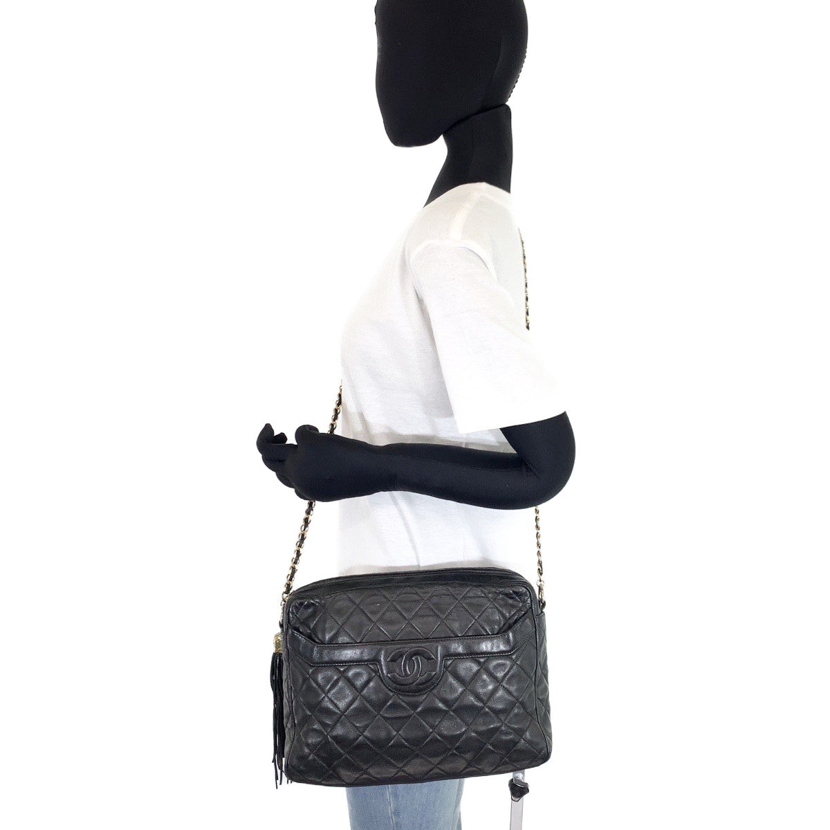 10151
CHANEL シャネル ヴィンテージ マトラッセ タッセル ココマーク ブラック ゴールド金具 ラムスキン チェーンショルダーバッグ 斜め掛け ポシェット  レディース