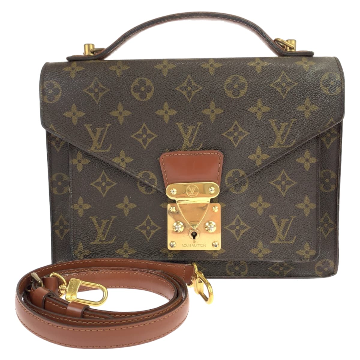 10157
LOUIS VUITTON ルイヴィトン ヴィンテージ モノグラム モンソー ブラウン 茶 ゴールド金具 PVC / レザー M51185 ショルダーバッグ ハンドバッグ 2way セカンドバッグ  メンズ