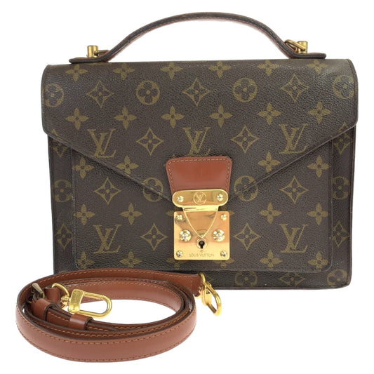 10157
LOUIS VUITTON ルイヴィトン ヴィンテージ モノグラム モンソー ブラウン 茶 ゴールド金具 PVC / レザー M51185 ショルダーバッグ ハンドバッグ 2way セカンドバッグ  メンズ