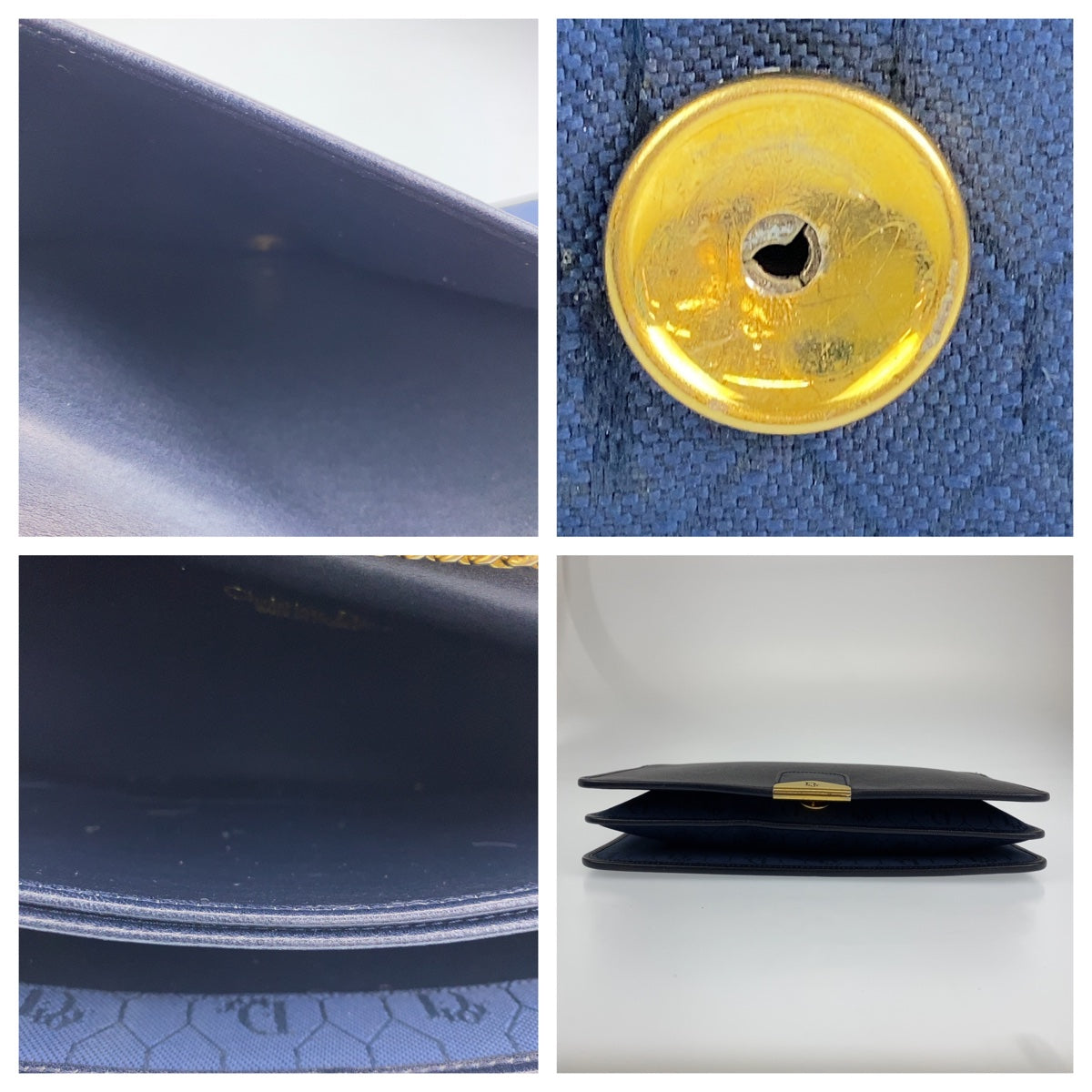 10163
Christian Dior クリスチャンディオール ヴィンテージ 中ハニカム柄 ブラック 黒 ゴールド金具 レザー 斜め掛け ショルダーバッグ ポシェット  レディース