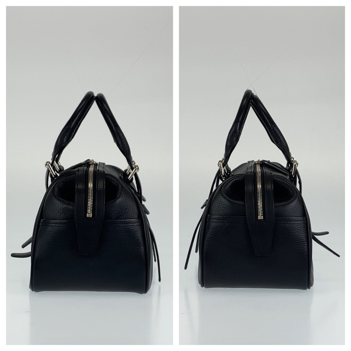 C-093
BURBERRY バーバリー ブラック 黒 シルバー金具 レザー ハンドバッグ ミニボストンバッグ   レディース