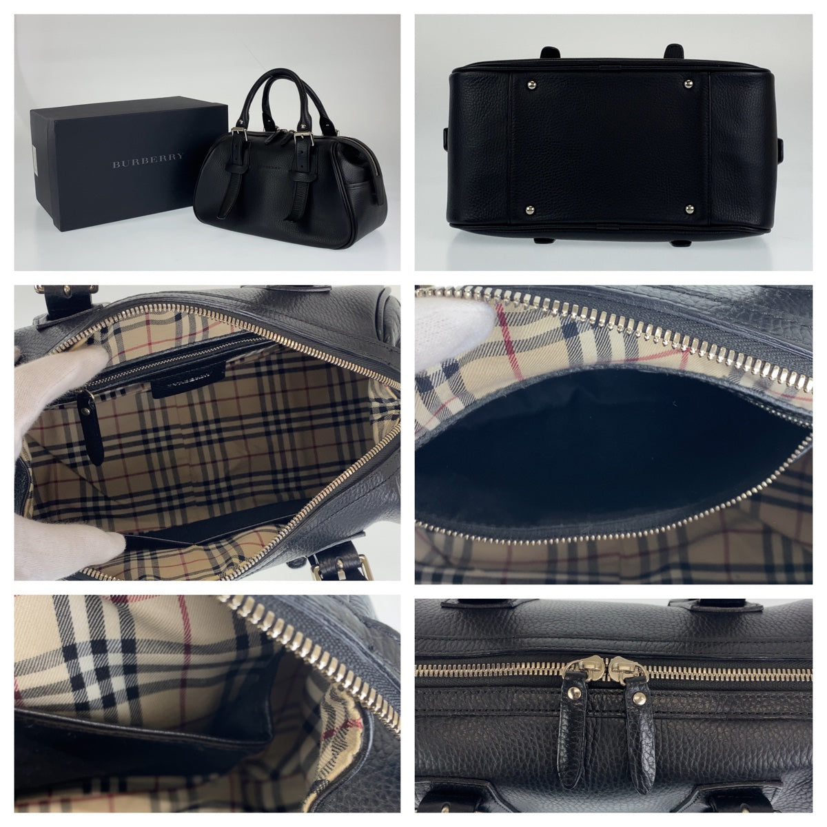 C-093
BURBERRY バーバリー ブラック 黒 シルバー金具 レザー ハンドバッグ ミニボストンバッグ   レディース