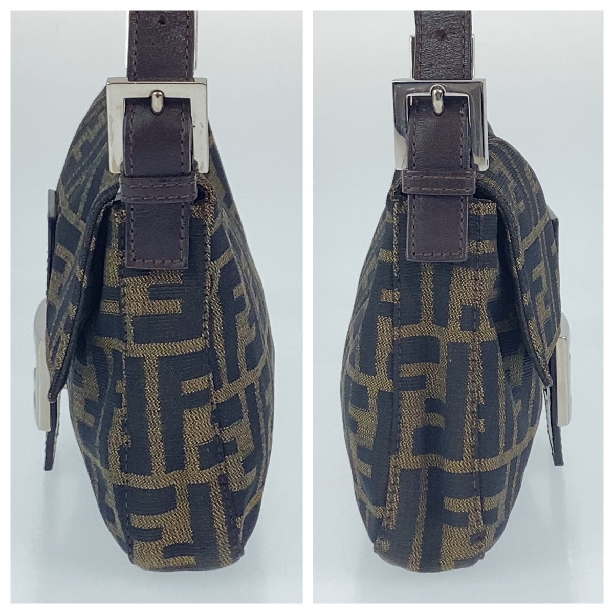 C-057
FENDI フェンディ ズッカ柄 マンマバケット ブラウン 茶 シルバー金具 キャンバス ハンドバッグ ワンショルダーバッグ  レディース