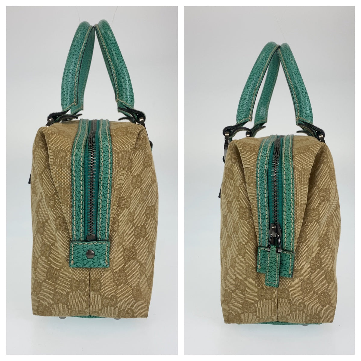 10165
GUCCI グッチ GG柄 ターコイズ ベージュ GGキャンバス / レザー 113009 ハンドバッグ ミニボストンバッグ  レディース