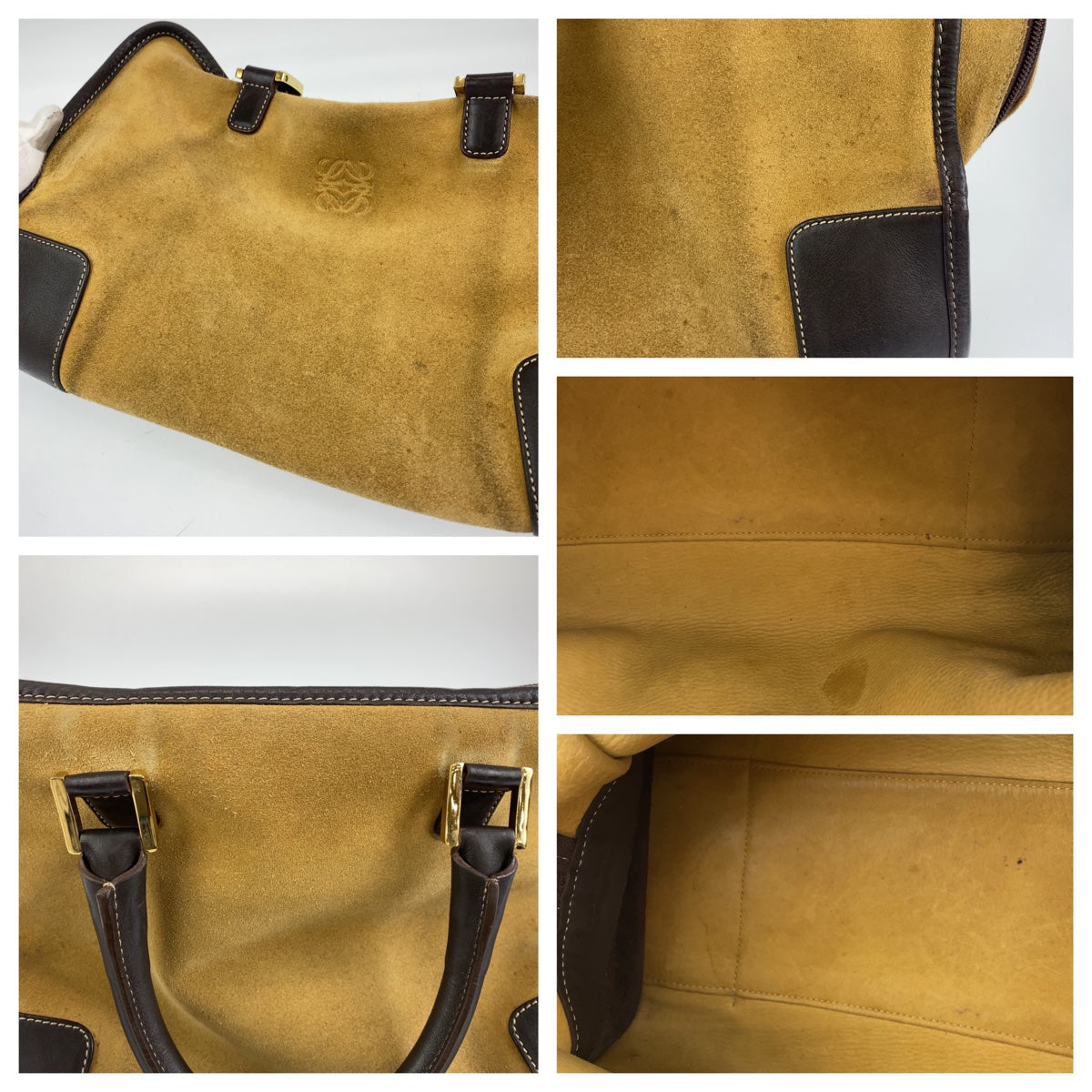 C-117
LOEWE ロエベ アマソナ ベージュ ブラウン 茶 ゴールド金具 スウェード / レザー ハンドバッグ トートバッグ  レディース