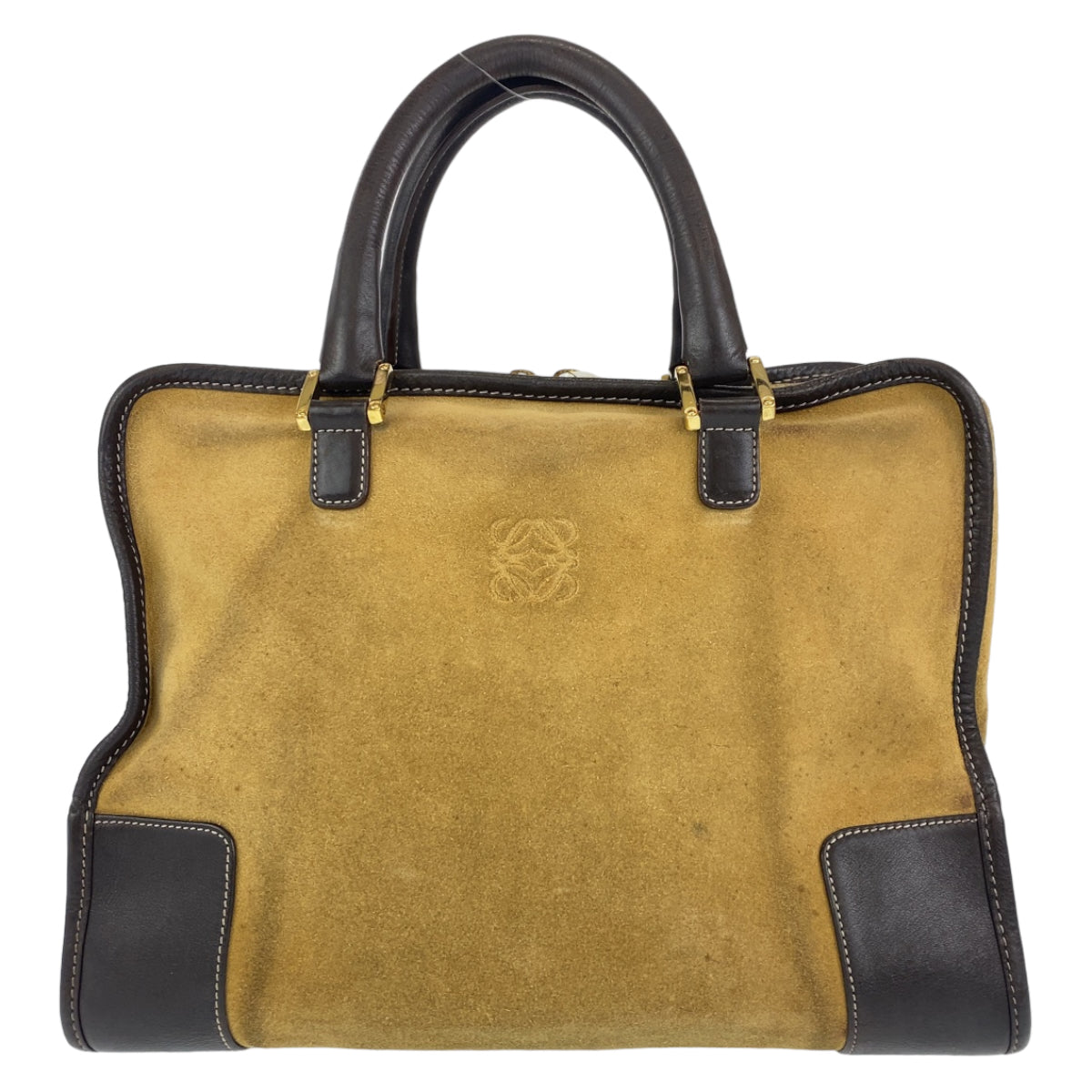 C-117
LOEWE ロエベ アマソナ ベージュ ブラウン 茶 ゴールド金具 スウェード / レザー ハンドバッグ トートバッグ  レディース