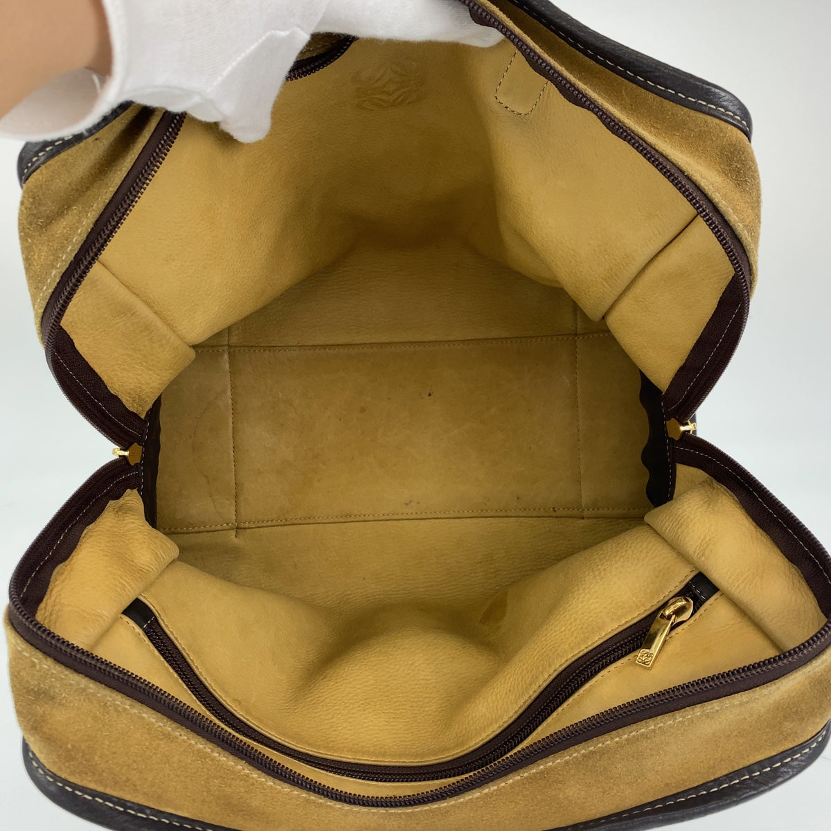 C-117
LOEWE ロエベ アマソナ ベージュ ブラウン 茶 ゴールド金具 スウェード / レザー ハンドバッグ トートバッグ  レディース