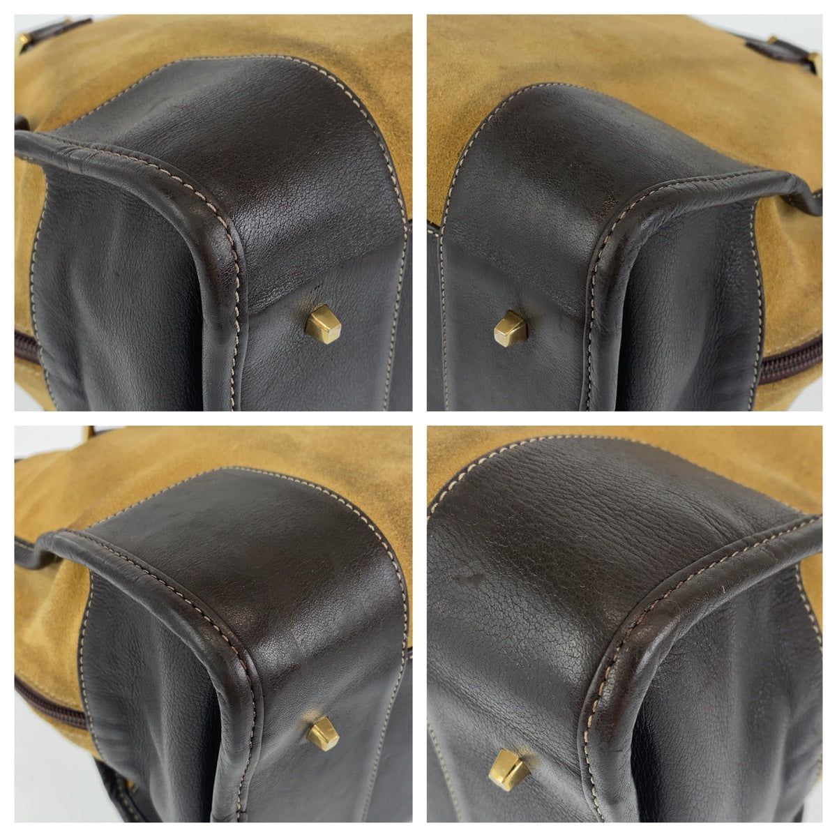 C-117
LOEWE ロエベ アマソナ ベージュ ブラウン 茶 ゴールド金具 スウェード / レザー ハンドバッグ トートバッグ  レディース