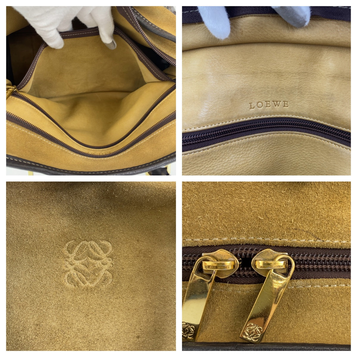 C-117
LOEWE ロエベ アマソナ ベージュ ブラウン 茶 ゴールド金具 スウェード / レザー ハンドバッグ トートバッグ  レディース