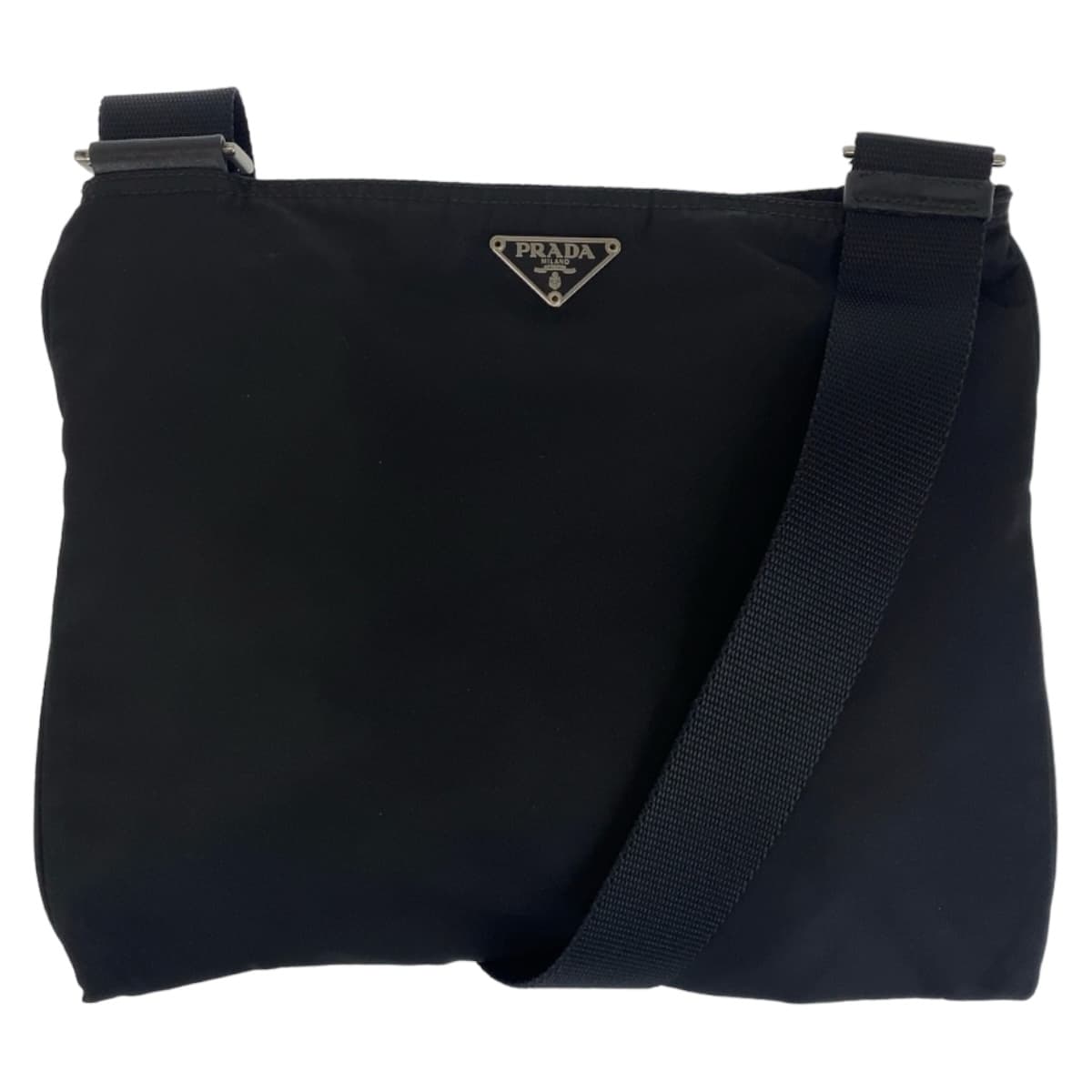 12674
PRADA プラダ テスート 三角ロゴプレート 男女兼用 ブラック 黒 シルバー金具 ナイロン 斜め掛け ショルダーバッグ ポシェット  メンズ
