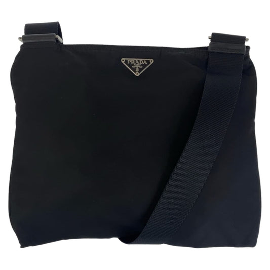 12674
PRADA プラダ テスート 三角ロゴプレート 男女兼用 ブラック 黒 シルバー金具 ナイロン 斜め掛け ショルダーバッグ ポシェット  メンズ