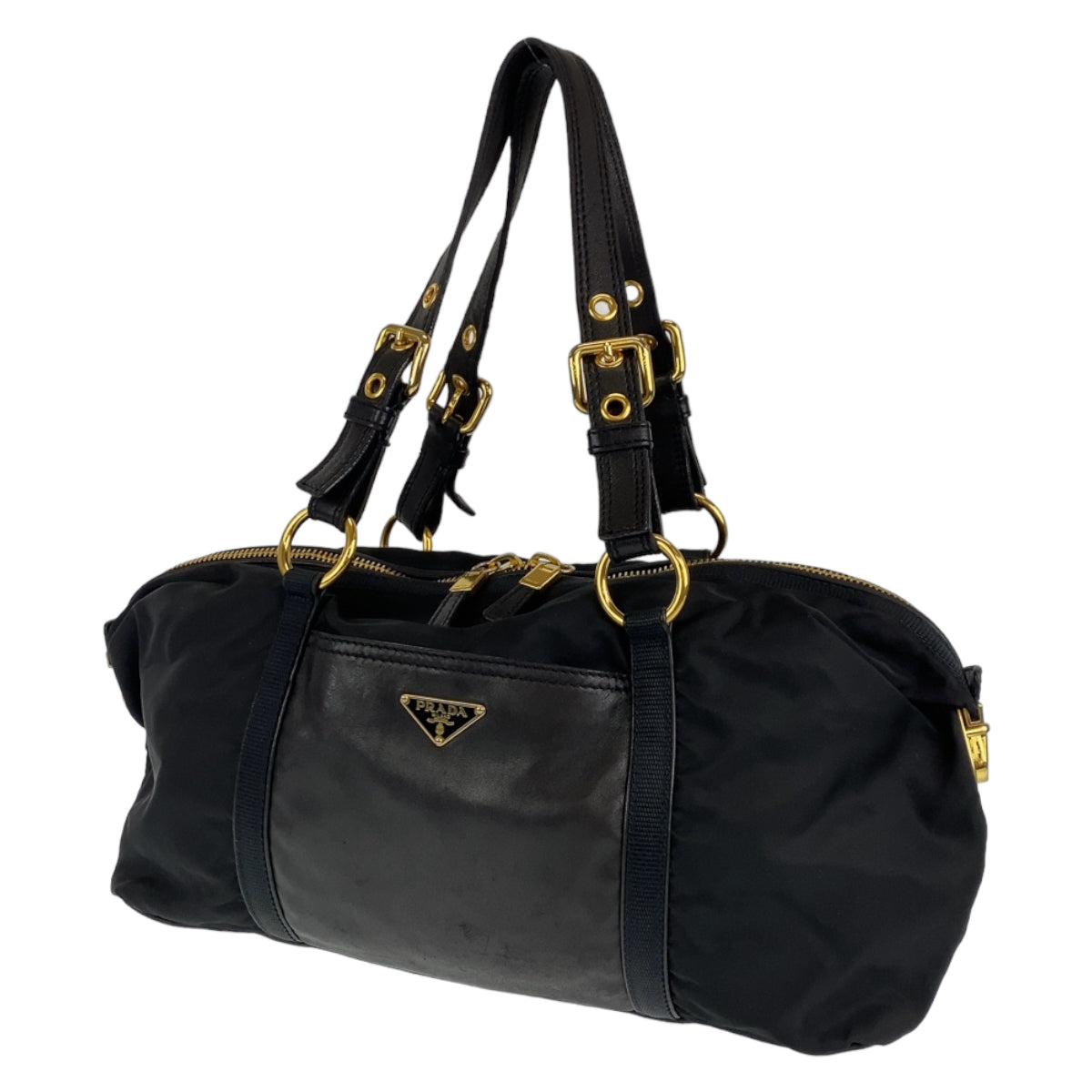 H-00275
PRADA プラダ テスート ブラック 黒 ゴールド金具 ナイロン / レザー ショルダーバッグ トートバッグ  レディース