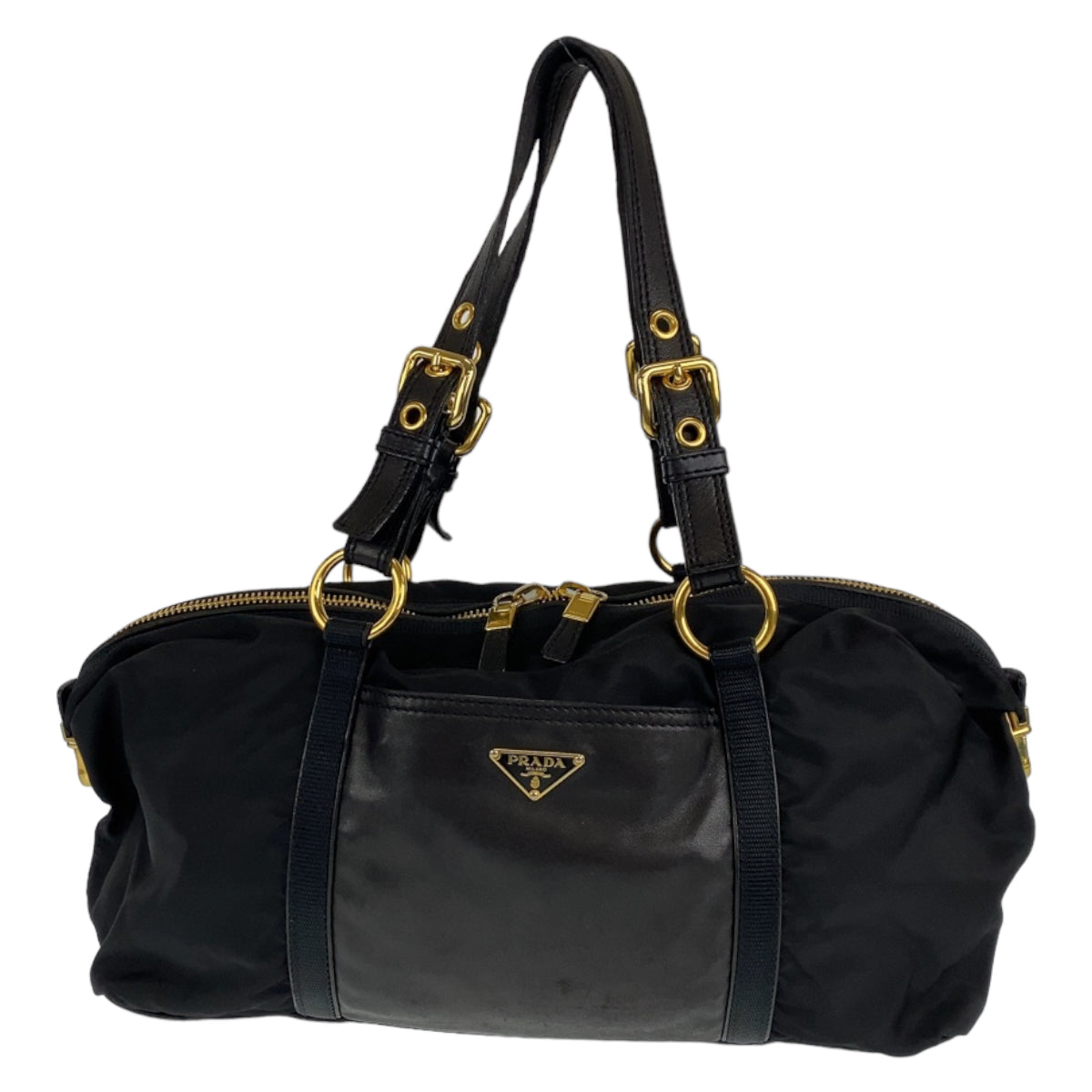H-00275
PRADA プラダ テスート ブラック 黒 ゴールド金具 ナイロン / レザー ショルダーバッグ トートバッグ  レディース