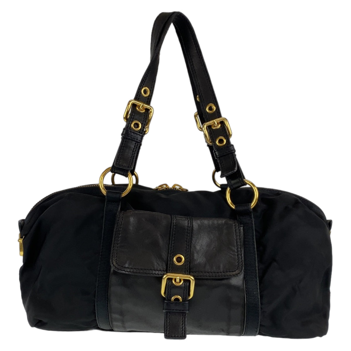 H-00275
PRADA プラダ テスート ブラック 黒 ゴールド金具 ナイロン / レザー ショルダーバッグ トートバッグ  レディース