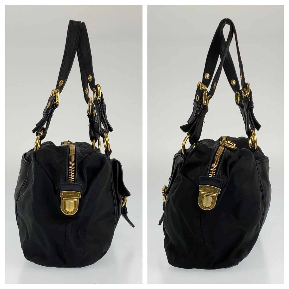 H-00275
PRADA プラダ テスート ブラック 黒 ゴールド金具 ナイロン / レザー ショルダーバッグ トートバッグ  レディース