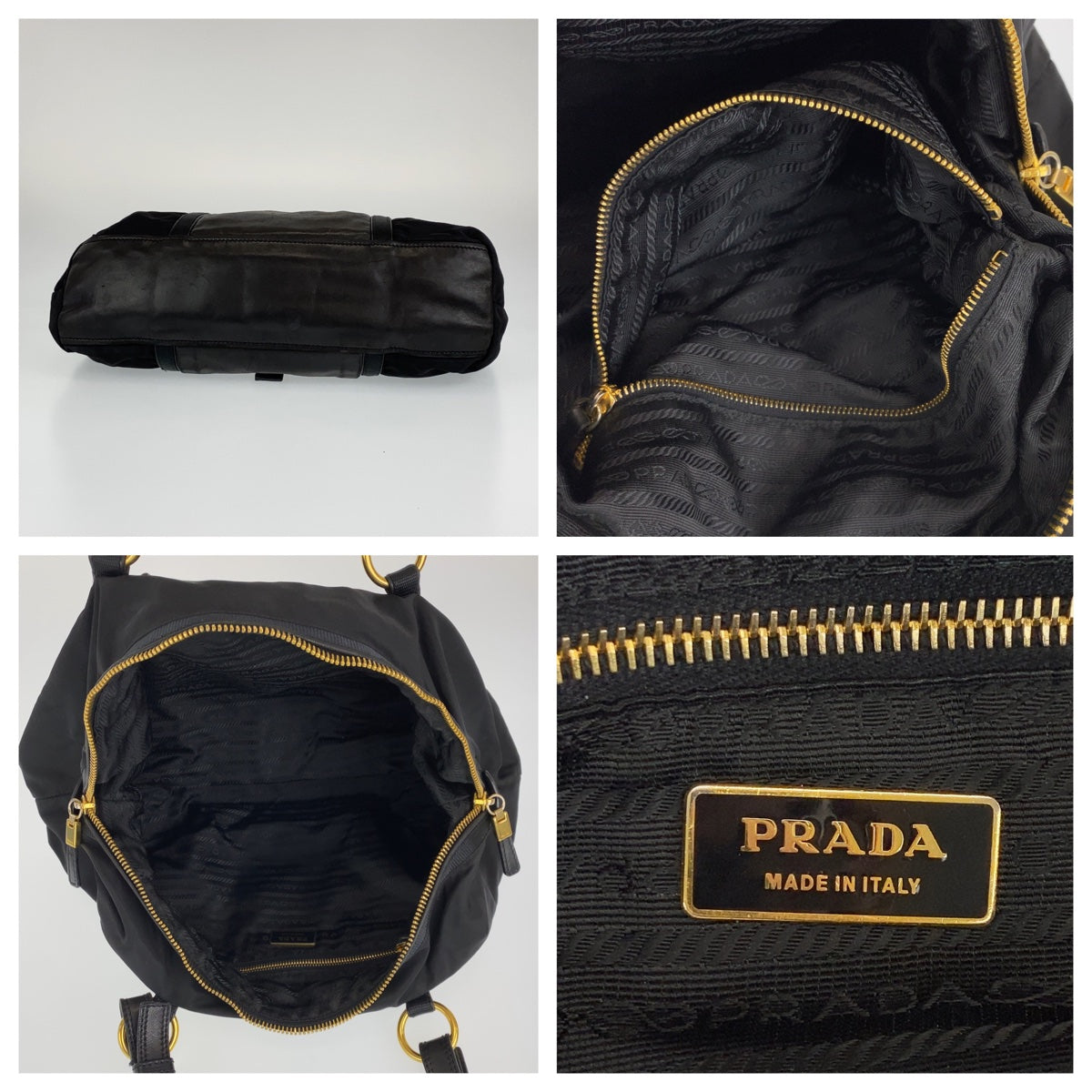 H-00275
PRADA プラダ テスート ブラック 黒 ゴールド金具 ナイロン / レザー ショルダーバッグ トートバッグ  レディース