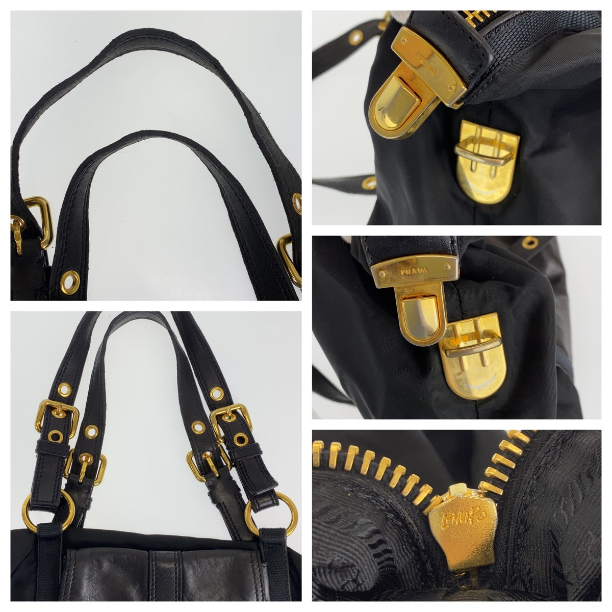 H-00275
PRADA プラダ テスート ブラック 黒 ゴールド金具 ナイロン / レザー ショルダーバッグ トートバッグ  レディース