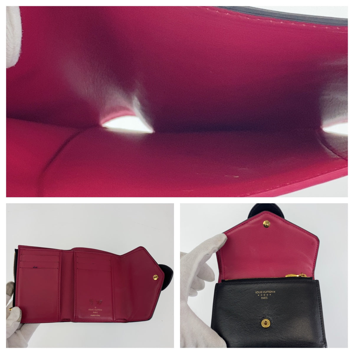 H-00167
LOUIS VUITTON ルイヴィトン ポルトフォイユコンパクト ポンヌフ ブラック 黒 ピンク ゴールド金具 PVC M69175 三つ折り財布 コンパクトウォレット  レディース