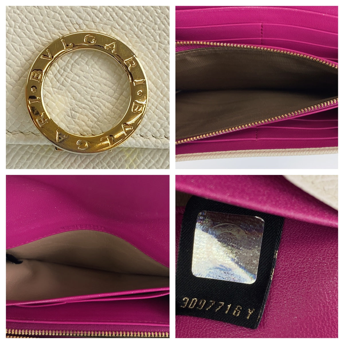 10184
BVLGARI ブルガリ ラージウォレット ビーゼロ アイボリー ホワイト 中ピンク レザー 長財布 ロングウォレット  レディース