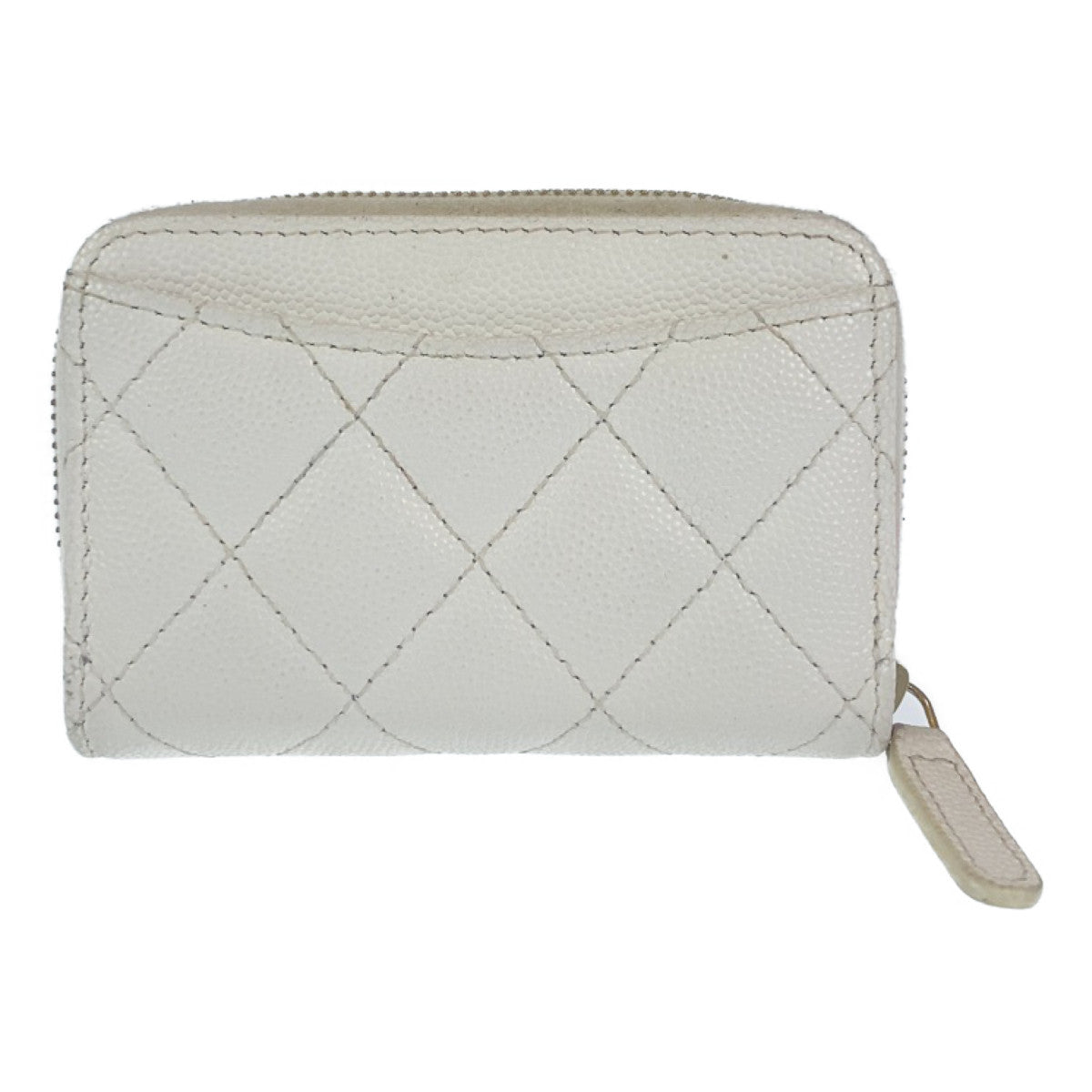 H-0361
CHANEL シャネル マトラッセ ココマーク ラウンドファスナー ホワイト 白 ゴールド金具 キャビアスキン コインケース コンパクトウォレット  レディース
