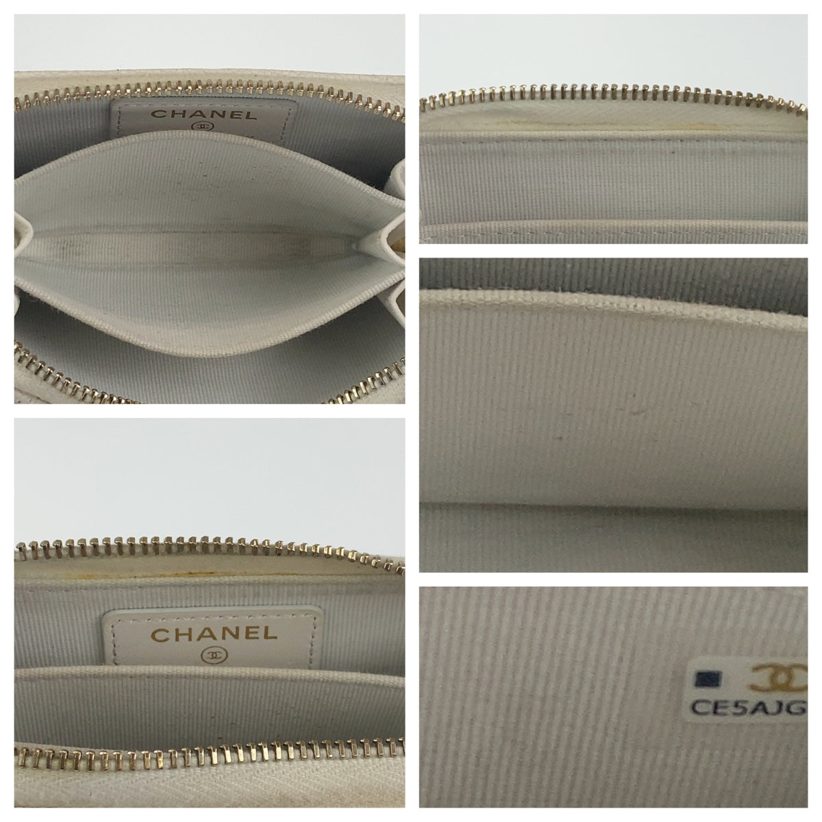 H-0361
CHANEL シャネル マトラッセ ココマーク ラウンドファスナー ホワイト 白 ゴールド金具 キャビアスキン コインケース コンパクトウォレット  レディース